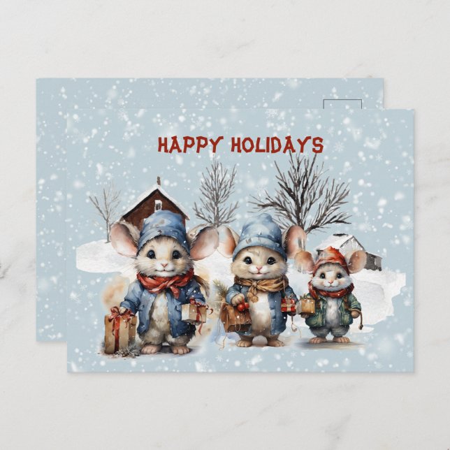 Tre kutkutkråsmöss på gården Glad helg (Fram/baksida)