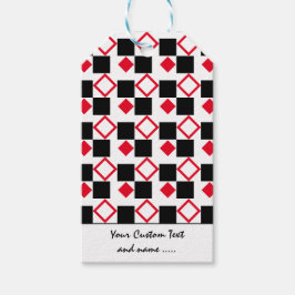 Tre kvadratiska och röda färg, svarta, vita/mönste presentetikett