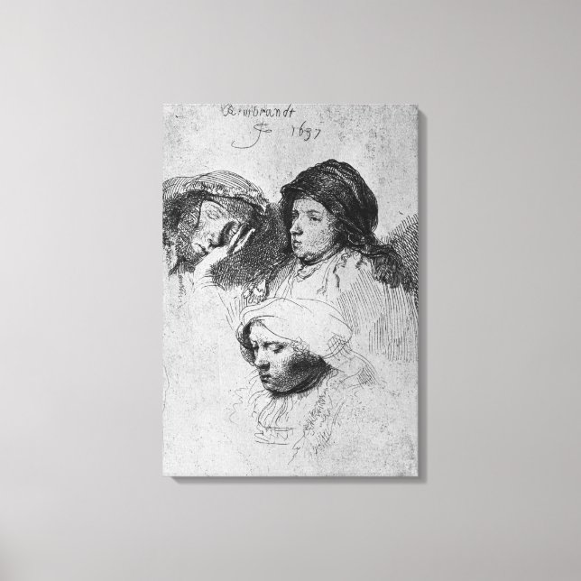 Tre kvinnliga huvuden med en sovande, 1637 canvastryck (Framsida)