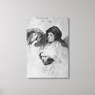 Tre kvinnliga huvuden med en sovande, 1637 canvastryck