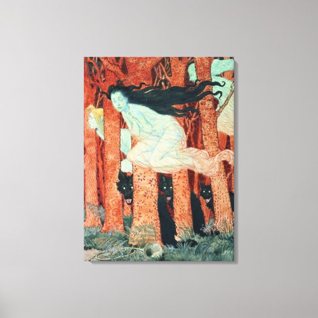 Tre kvinnor och tre Varger (w/c) Canvastryck (Framsida)