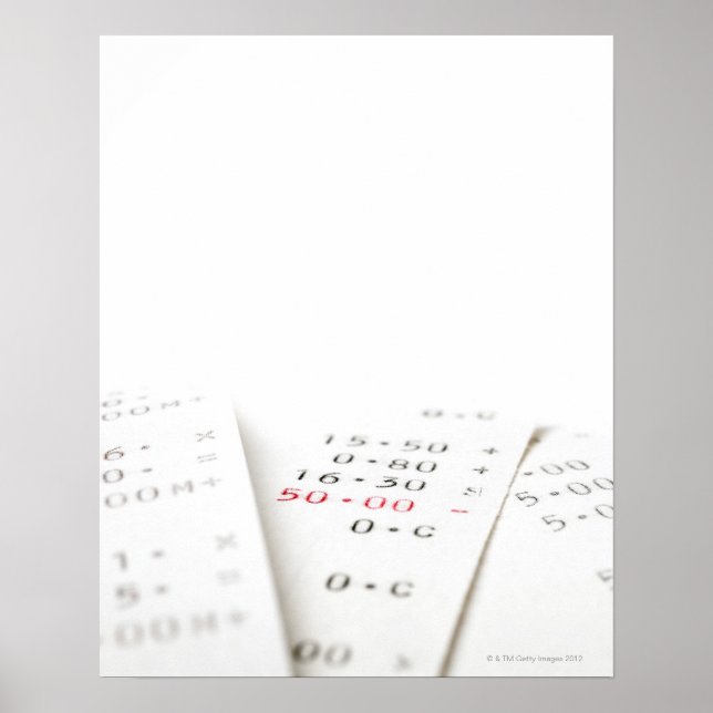 Tre kvitton mot vit bakgrund. Det finns Poster (Framsidan)