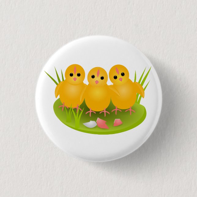 Tre kycklingar i gulten Glad påsk Knapp (Framsida)