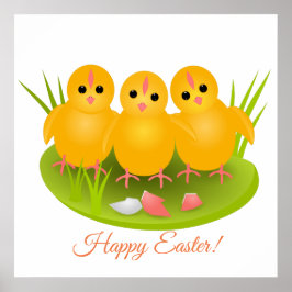 Tre kycklingar i gulten Glad påsk Poster