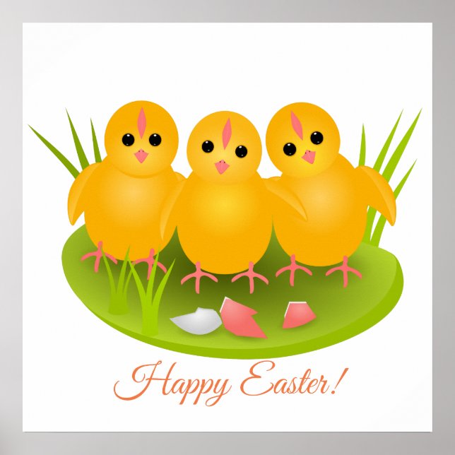 Tre kycklingar i gulten Glad påsk Poster (Framsidan)