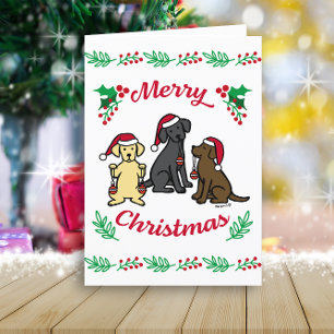 Tre Labrador och julgransprydnader jul Helgkort