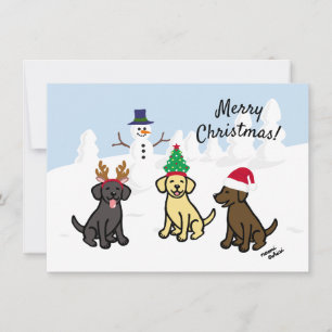 Tre Labrador och Snömannen jul Julkort