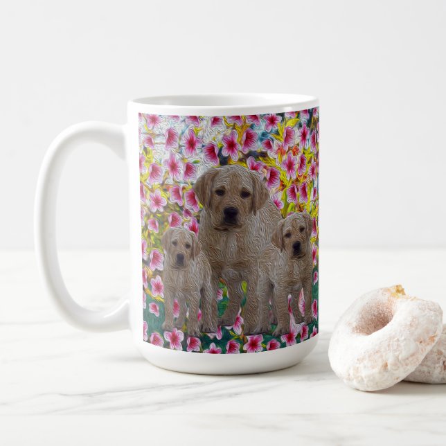 Tre labrador Puppies Oil Painting Kaffemugg (Med munk)