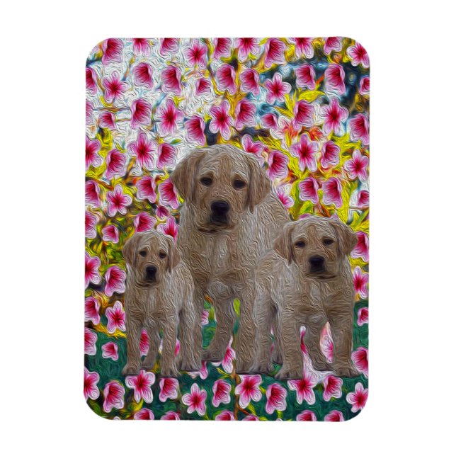 Tre labrador Puppies Oil Painting Magnet (Vertikal)