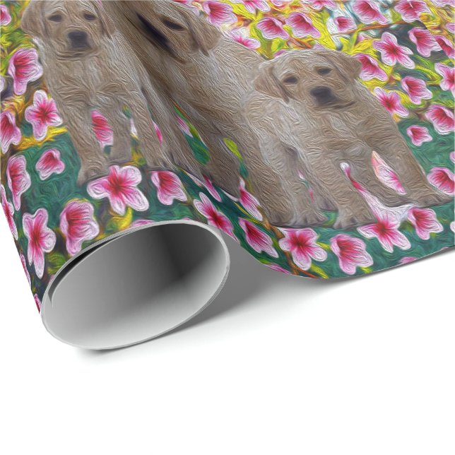 Tre labrador Puppies Oil Painting Presentpapper (Rullad Hörn)