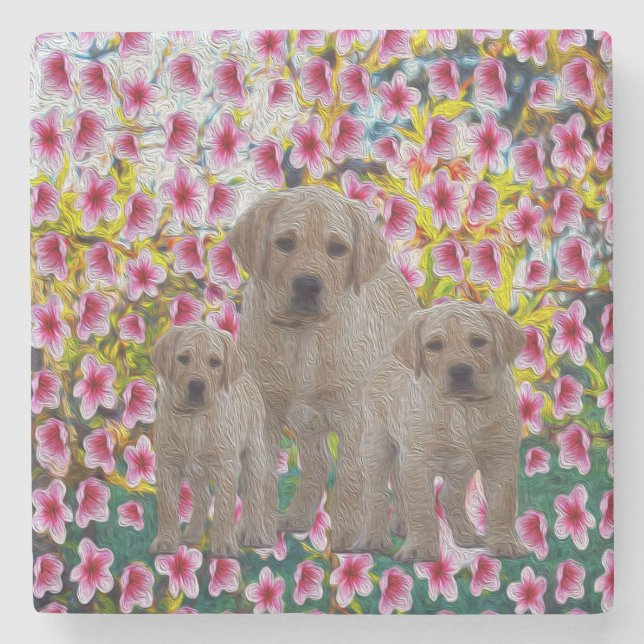 Tre labrador Puppies Oil Painting Stenunderlägg (Framsidan)