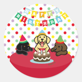Tre labrador Puppies Tecknad Birthday Runt Klistermärke