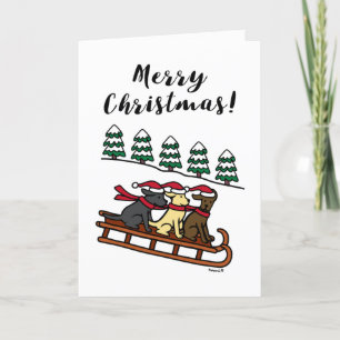 Tre Labradorer Slädar Glidande God Jul Helgkort