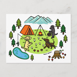 Tre Labradors Camping-Tecknad Vykort