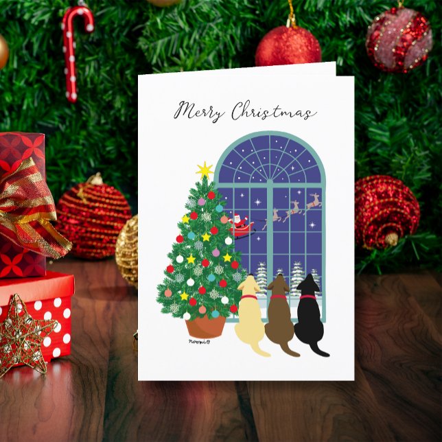 Tre Labradors Magic Night-jul Helgkort (Three Labradors Magical Night Christmas Cards.  Yellow Lab, Chocolate Lab, Black Lab included.  )