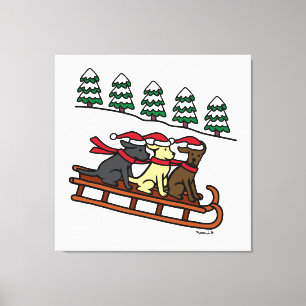 Tre Labradors Sled Sliding God Helgdag Canvastryck