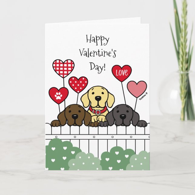 Tre Labradors vaktning av Valentine Helgdag Card Helgkort (Framsida)
