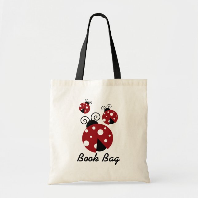 Tre ladybug Bok Bag.red och svart kryp Tygkasse (Framsidan)