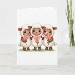 Tre lamm Vänkort med blommor Kort