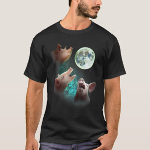 Tre lantgårdar Grisar Howl vid Måne 3 Wolfs Vargar T Shirt