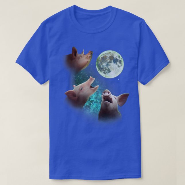 Tre lantgårdar Grisar Howl vid Måne 3 Wolfs Vargar T Shirt (Design framsida)