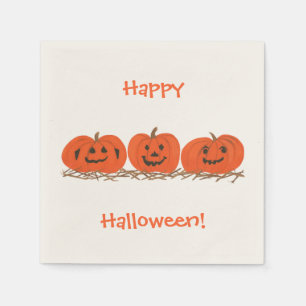 Tre leende pumpor Happy halloween Napkins Pappersservett