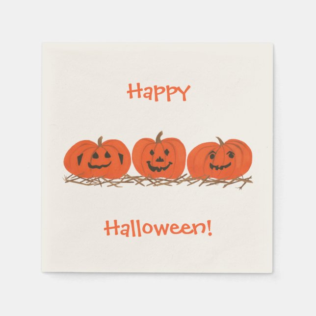 Tre leende pumpor Happy halloween Napkins Pappersservett (Framsidan)