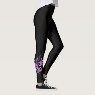 Tre Lila blommor ~ Svart bakgrund ~ Unik ~ Leggings
