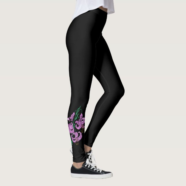 Tre Lila blommor ~ Svart bakgrund ~ Unik ~ Leggings (Höger)