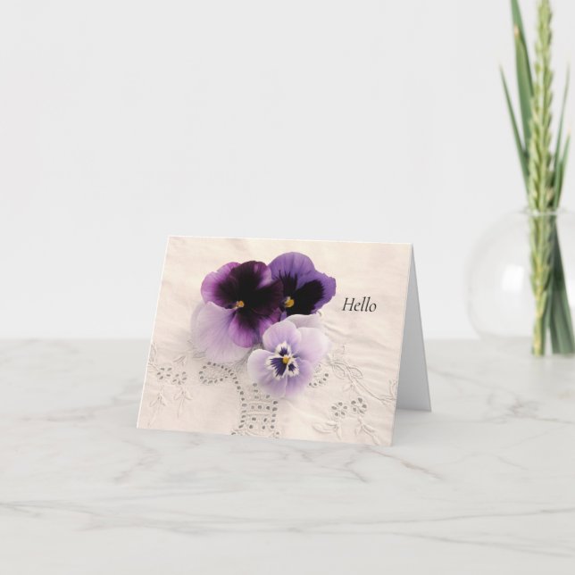 Tre lila pansier som tänker på dig kort (Framsida)