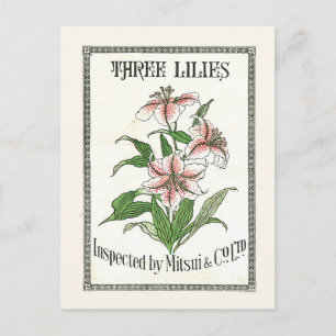 Tre Lilies Vintage Japan Silke reklametikett Vykort