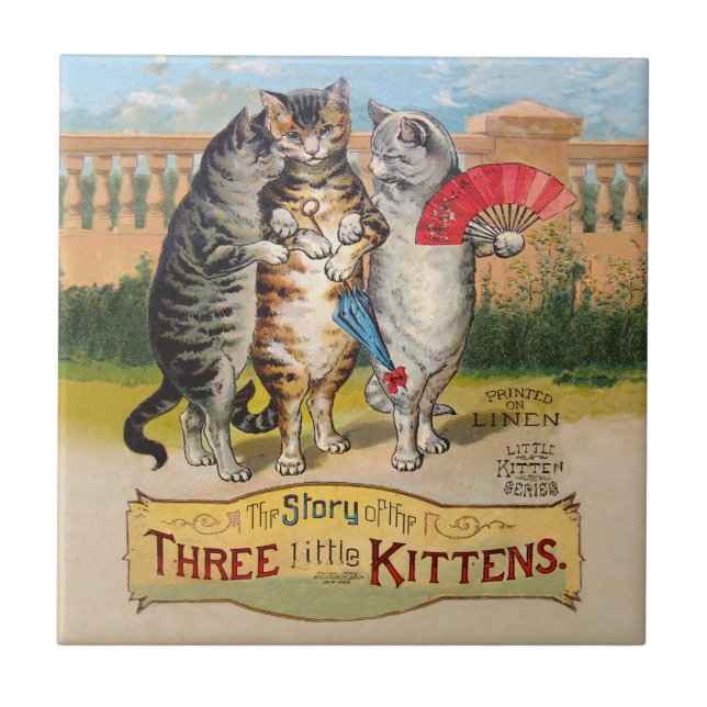 Tre lilla Kittens Mor Goose Illustration Kakelplatta (Framsidan)