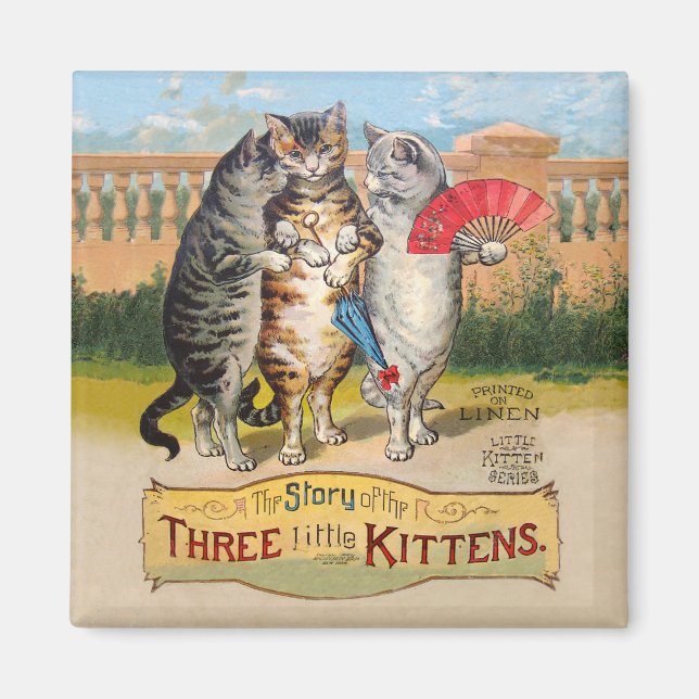 Tre lilla Kittens Mor Goose Illustration Magnet (Framsidan)