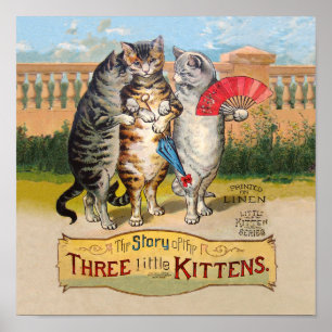 Tre lilla Kittens Mor Goose Illustration Poster