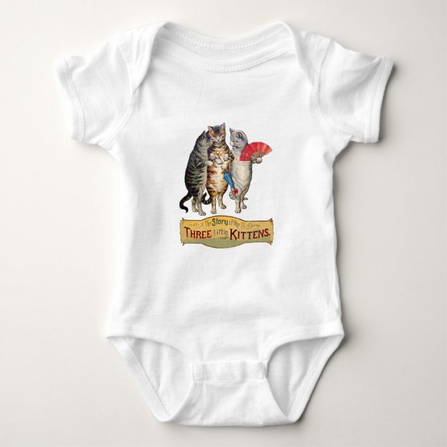 Tre lilla Kittens Mor Goose Illustration T-shirt (Framsida)