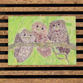 Tre lille Scowling Uggla - akrylmålning. Poster