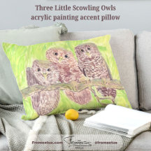 Tre lille Scowling Uggla - akrylmålning.