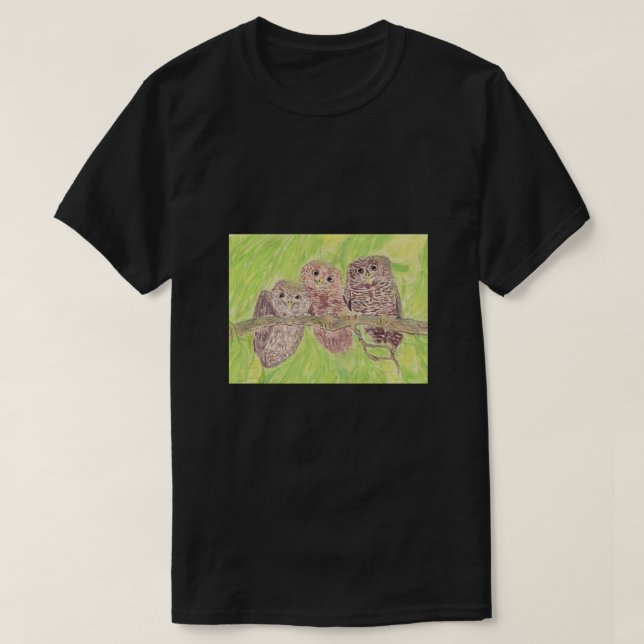 Tre lille Scowling Uggla - akrylmålning. T Shirt (Design framsida)