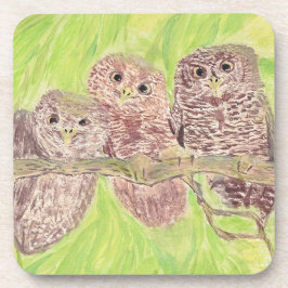 Tre lille Scowling Uggla - akrylmålning. Underlägg