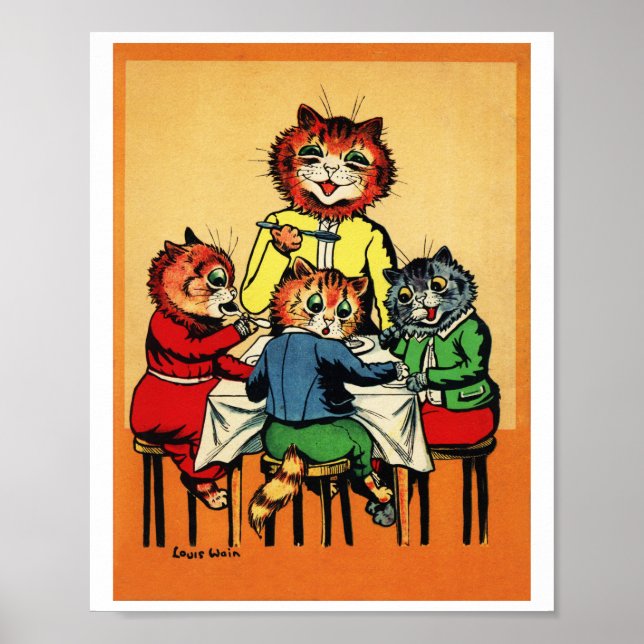 Tre Little Kittens och Mor, Louis Wain Poster (Framsidan)
