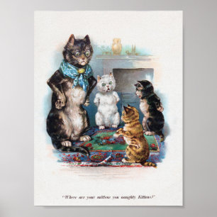 Tre Little Kittens och Mor, Louis Wain Poster