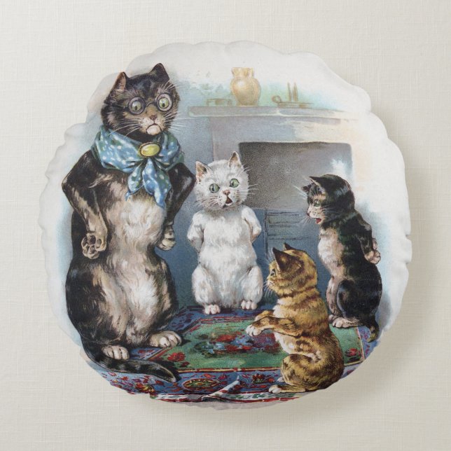 Tre Little Kittens och Mor, Louis Wain Rund Kudde (Framsidan)