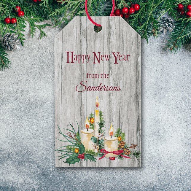 Tre ljus jul-Bouquet på Wood Presentetikett (Skapare uppladdad)