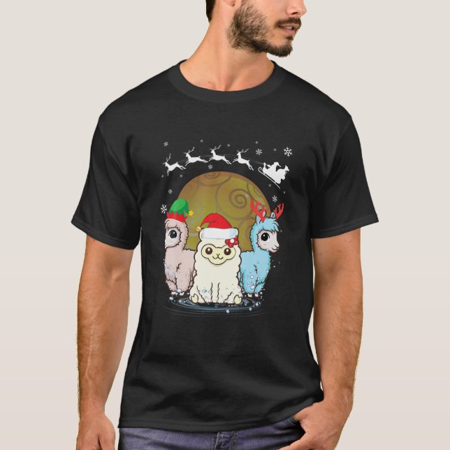 Tre Llama-jultomten X-Mas Llama T Shirt (Framsida)