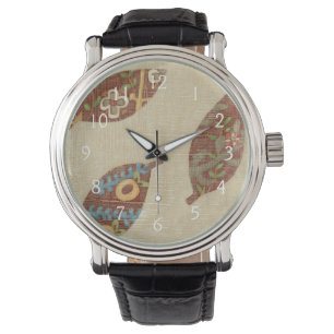 Tre Löv på Linen Struktur-bakgrund Armbandsur