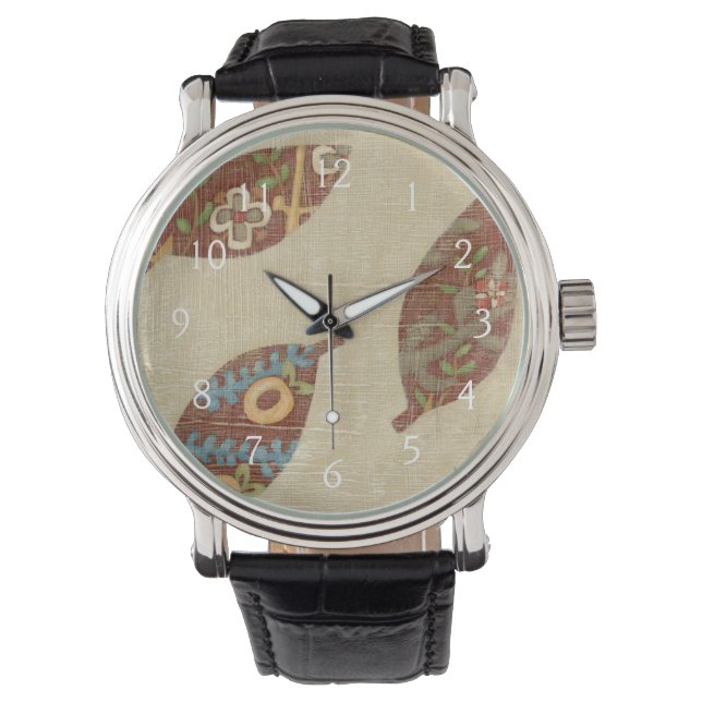 Tre Löv på Linen Struktur-bakgrund Armbandsur (Framsida)