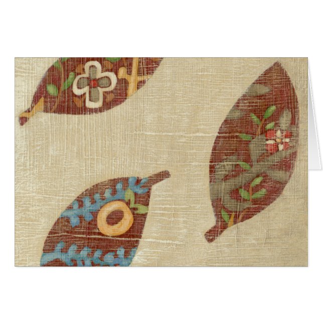 Tre Löv på Linen Struktur-bakgrund Hälsningskort (Framsidan Horizontal)