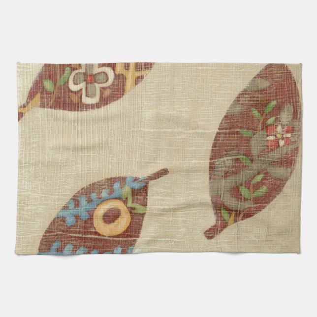 Tre Löv på Linen Struktur-bakgrund Kökshandduk (Horisontell)