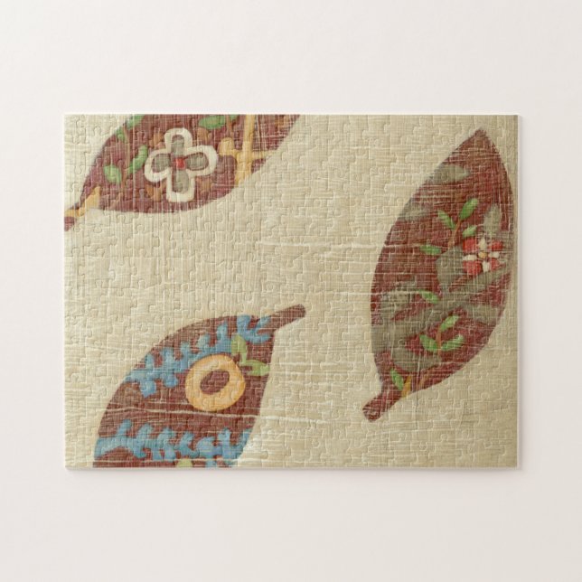 Tre Löv på Linen Struktur-bakgrund Pussel (Horisontell)