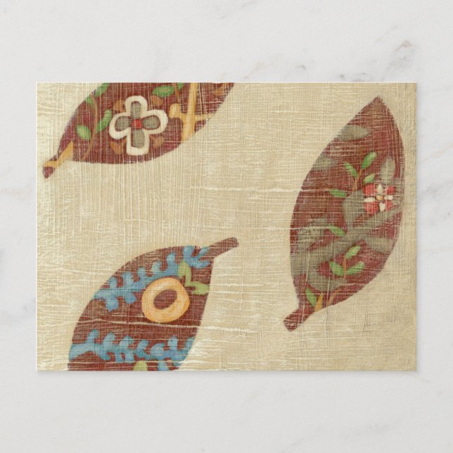 Tre Löv på Linen Struktur-bakgrund Vykort (Framsida)